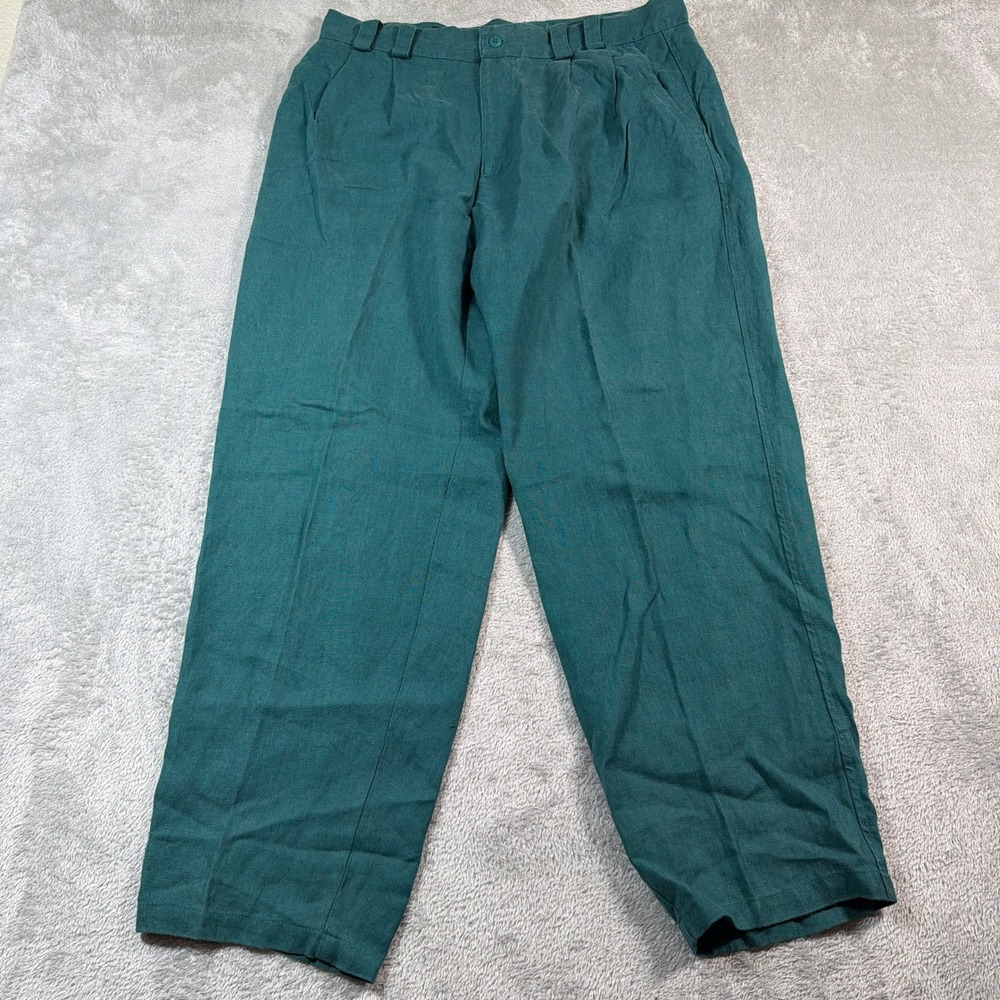 Vintage Jams World Mallard Trouser Women 36 Green Linen Pleated High Rise Summer